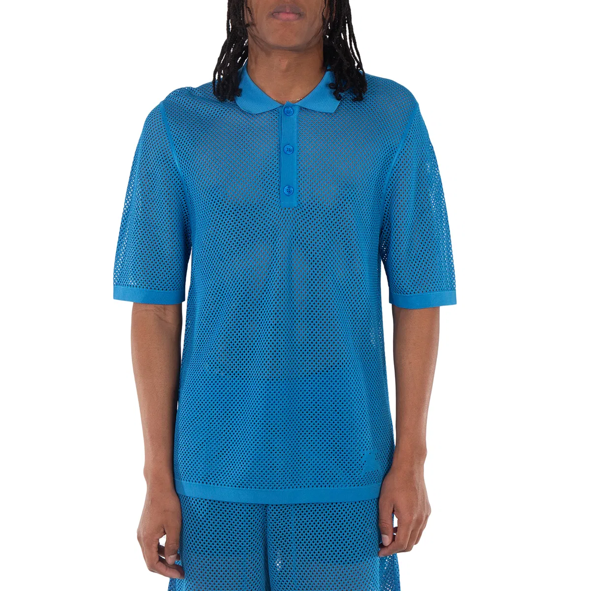 Футболка с сетчатыми вставками и поло-воротником Burberry, Bright Cerulean Blue
