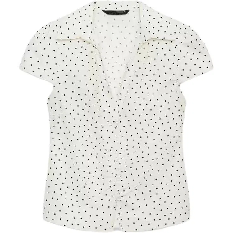 Женская рубашка с приталенным силуэтом и лацканами Raw White/Black ZARA, Raw White/Black