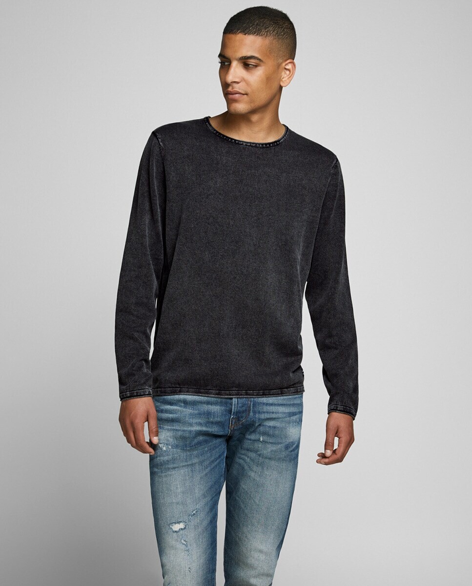 

Мужской черный хлопковый свитер с круглым вырезом BCI Jack & Jones, черный