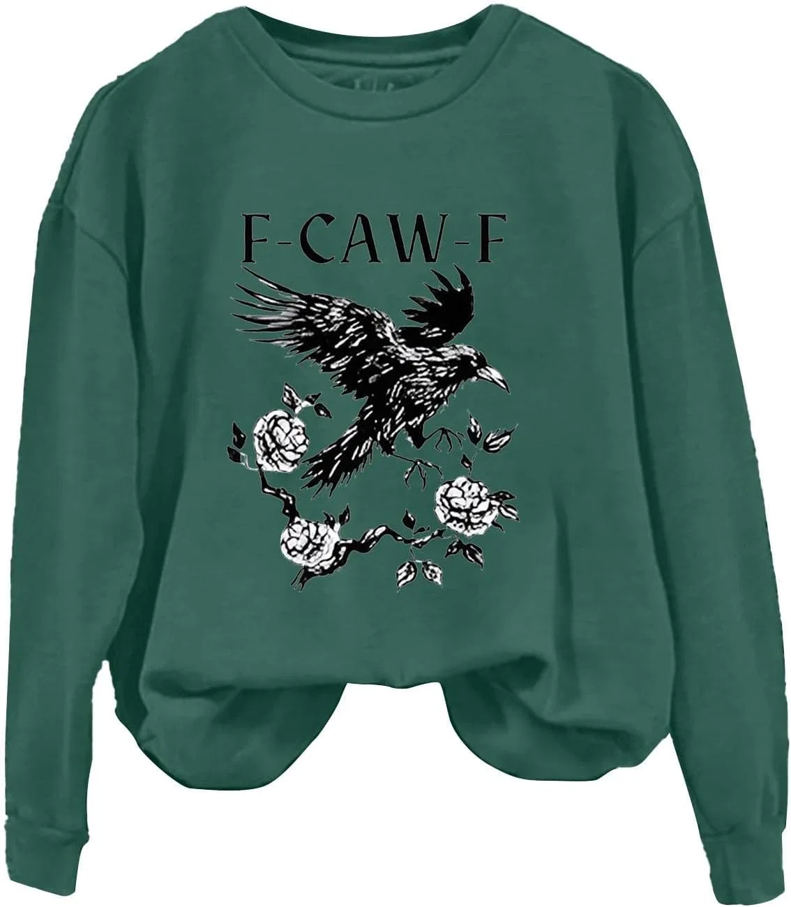 Женский свитшот с принтом F Caw F Crow, чёрно-/зелёный — фото 3
