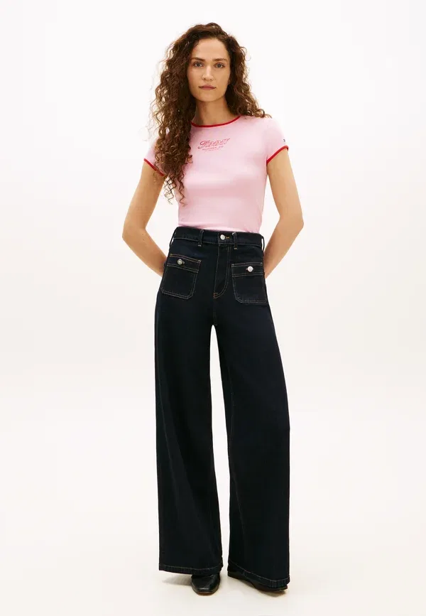 Футболка с принтом, хлопок, Graphic slim crew neck t-shirt, Tommy Hilfiger, bonita pink, розовый — фото 2