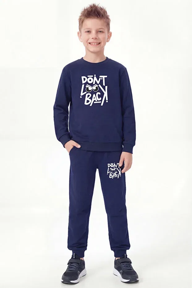 Детский спортивный костюм для мальчиков с принтом Round Neck Dont Look Print Fyk Kids, Navy Blue — фото 2