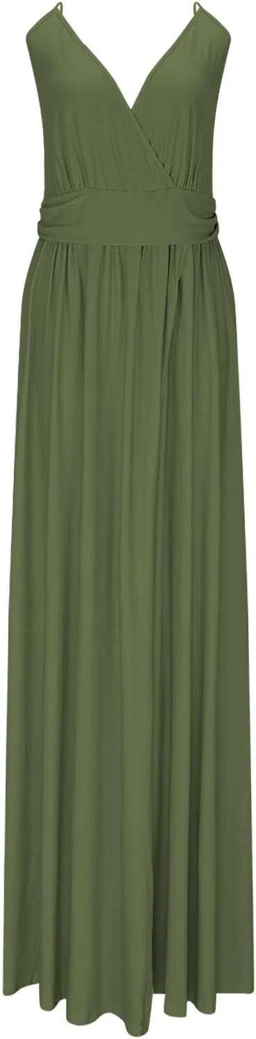 Женское вечернее платье с V-образным вырезом и разрезом, Army Green — фото 3