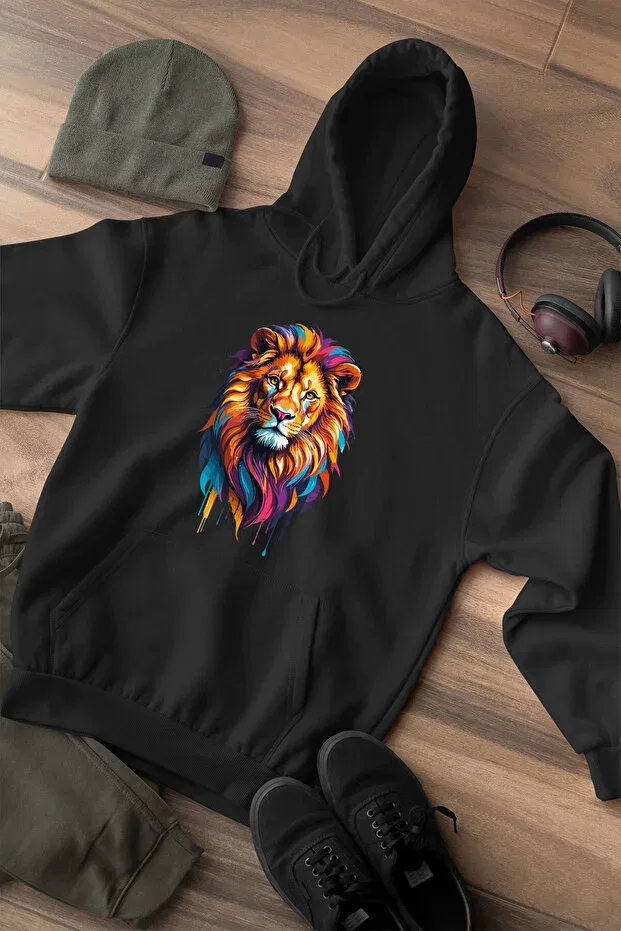 Детское худи для девочек с принтом Colorful Lion Widi, Black