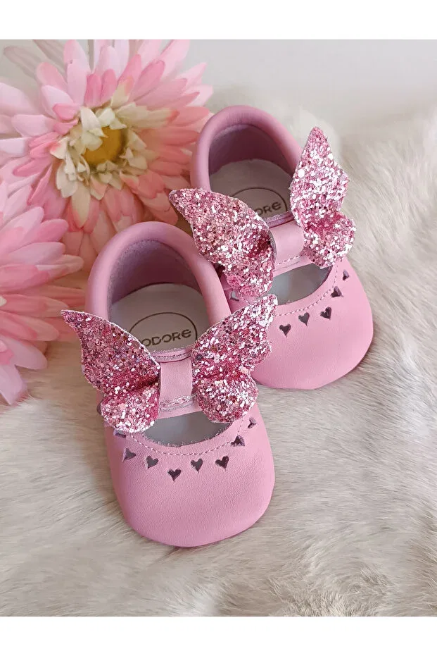 Детские мокасины для девочек с принтом Alice butterfly Hodore, Pink Butterfly — фото 4