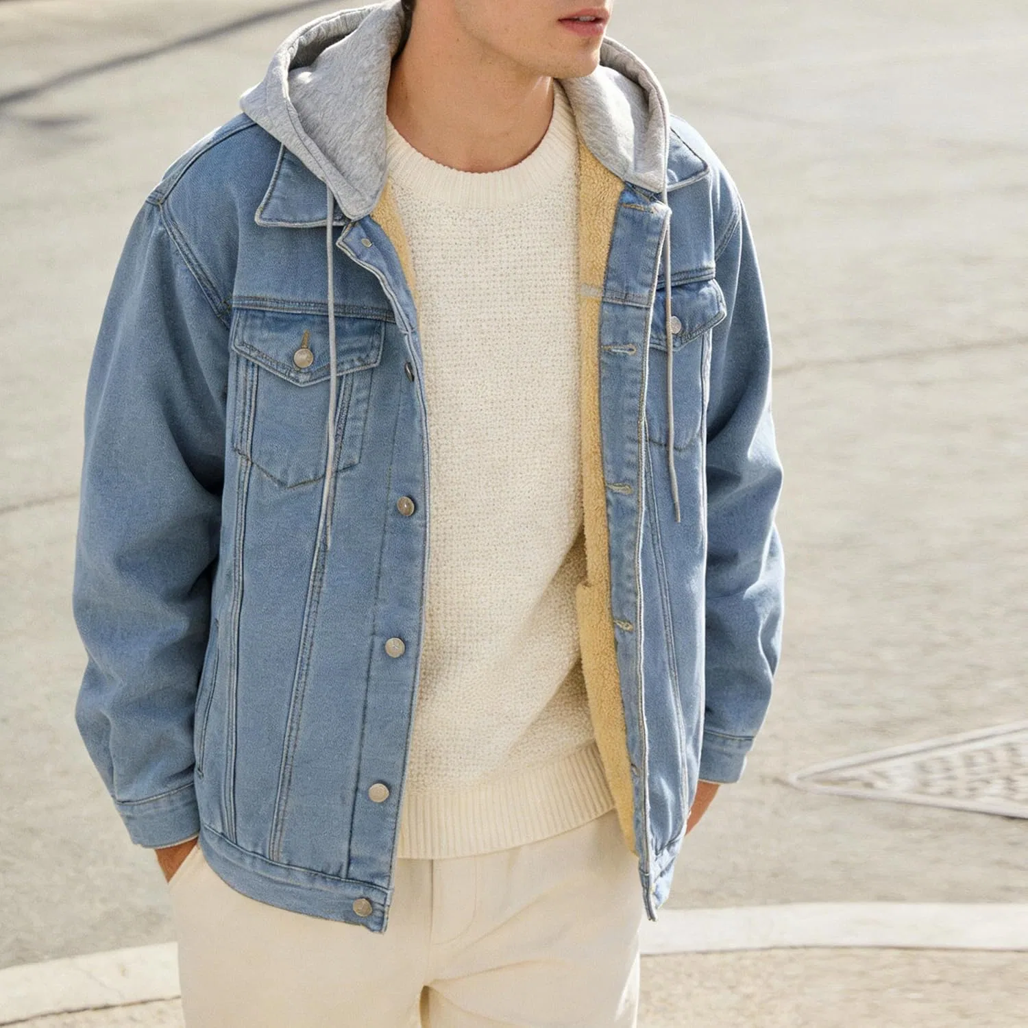 Мужская джинсовая куртка с капюшоном, Light Blue Heavy — фото 3