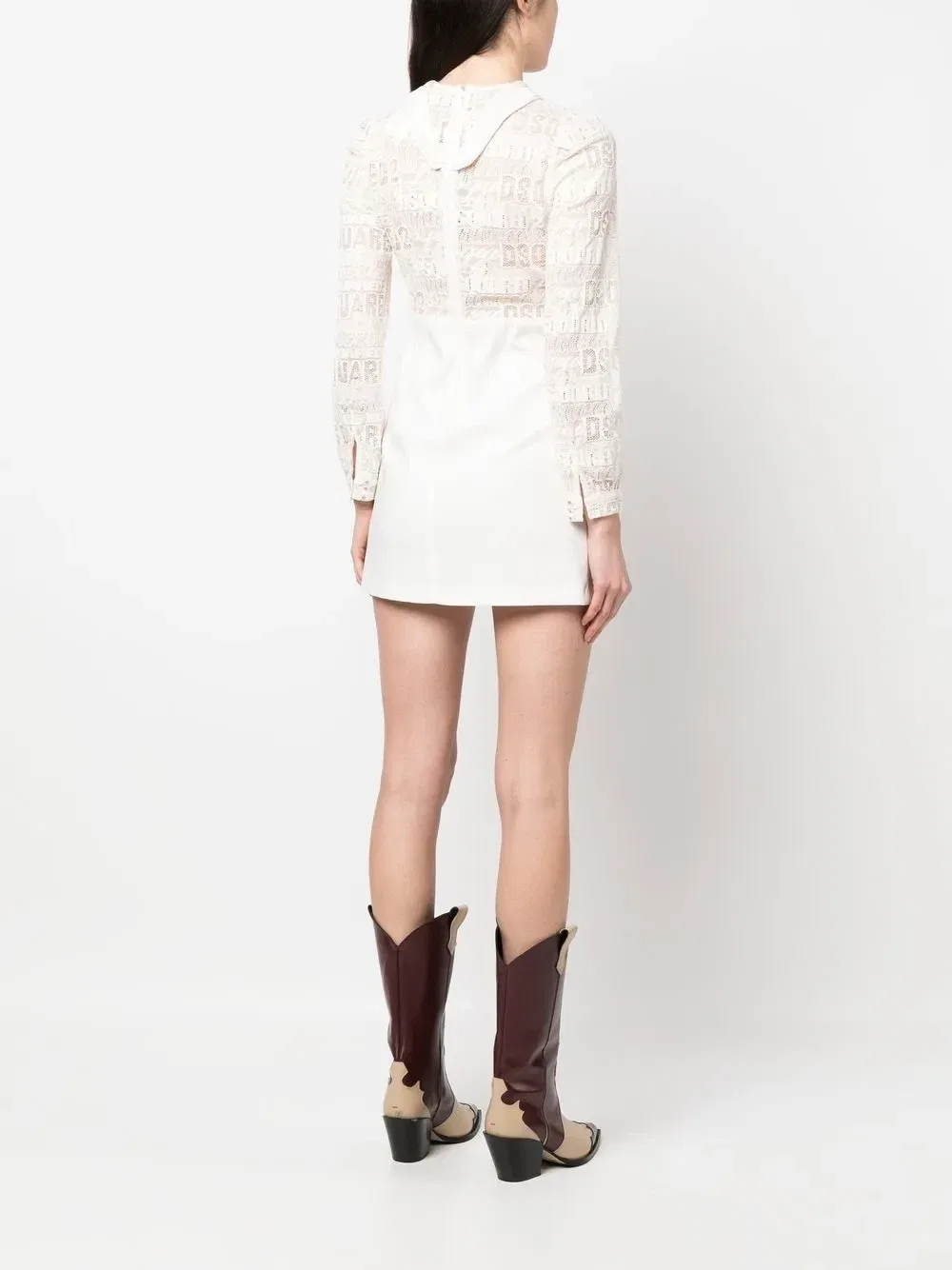 Мини-платье с длинными рукавами и логотипом из кружева Dsquared2, бежевый — фото 4