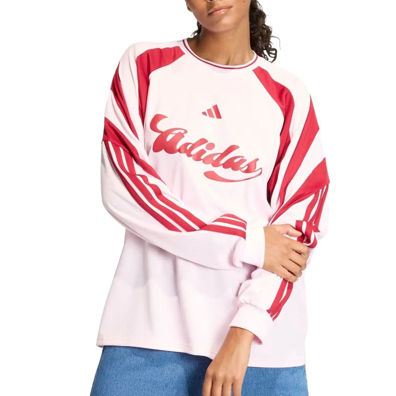 Женская игровая майка House Of Tiro Long Sleeve Jersey 'Clear Pink Active Maroon' adidas, Clear Pink / Active Maroon — фото 2