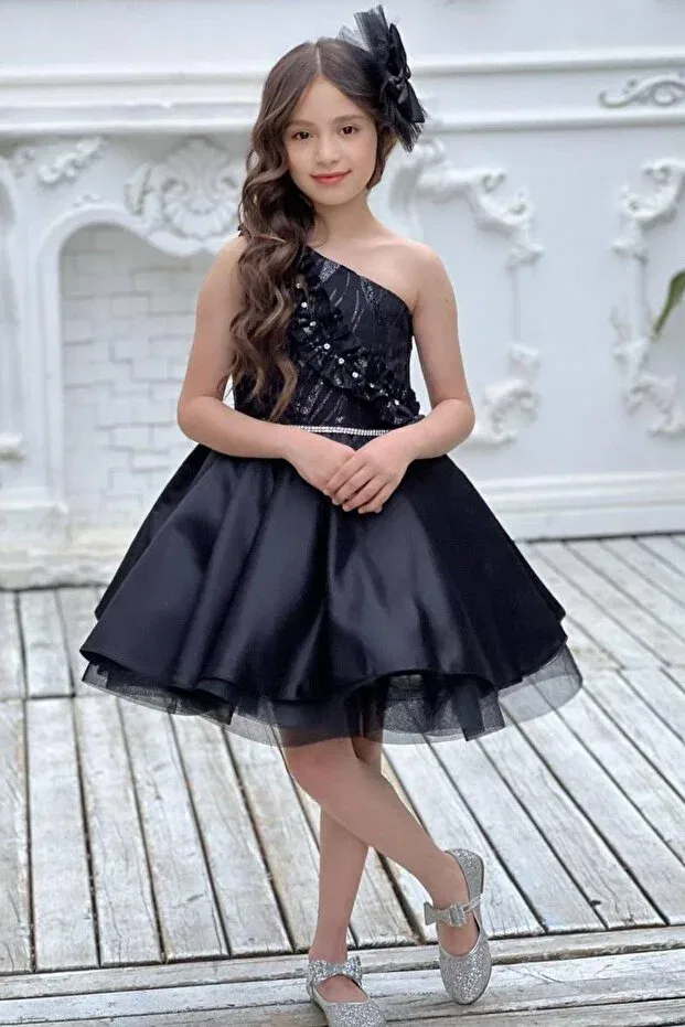 Детское вечернее платье для девочек с одним плечом Basics Riccotarz, Black