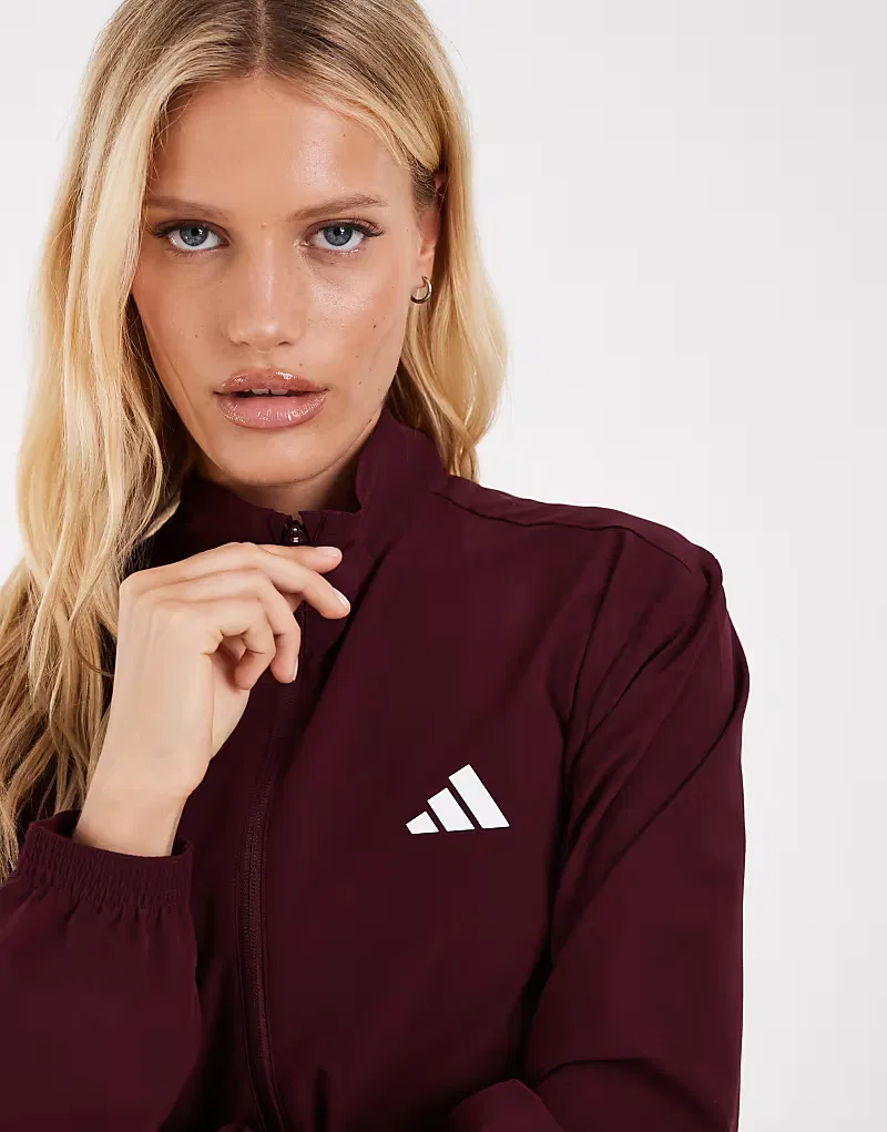 Куртка разминочная тканая Train essentials 3-stripes Adidas Performance, бордовый/белый — фото 3