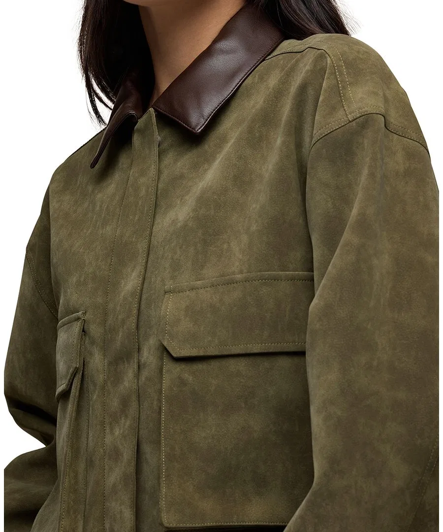 Женская куртка-чукка из экокожи с утилитарным кроем, укороченная Hudson Jeans, Army Green — фото 4
