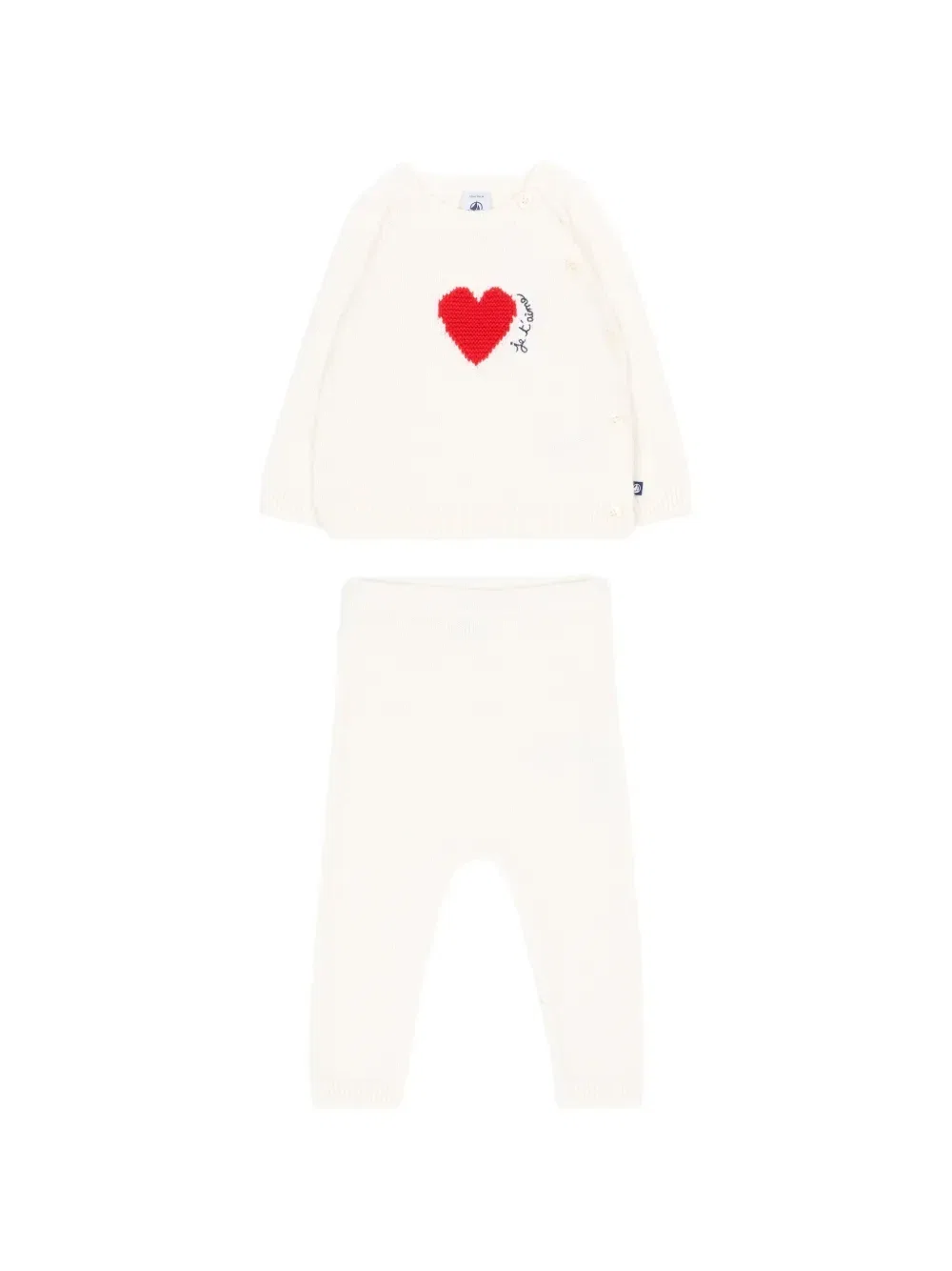 Комплект из двух вязаных брюк с интарсией в виде сердечек Petit Bateau, белый