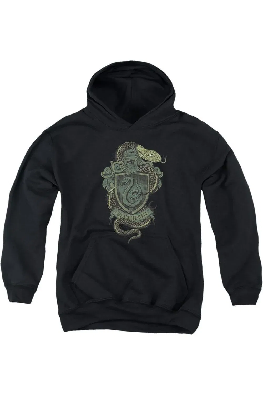 Детское худи с капюшоном с принтом Harry Potter Slytherin Snake Crest Gildan, черный