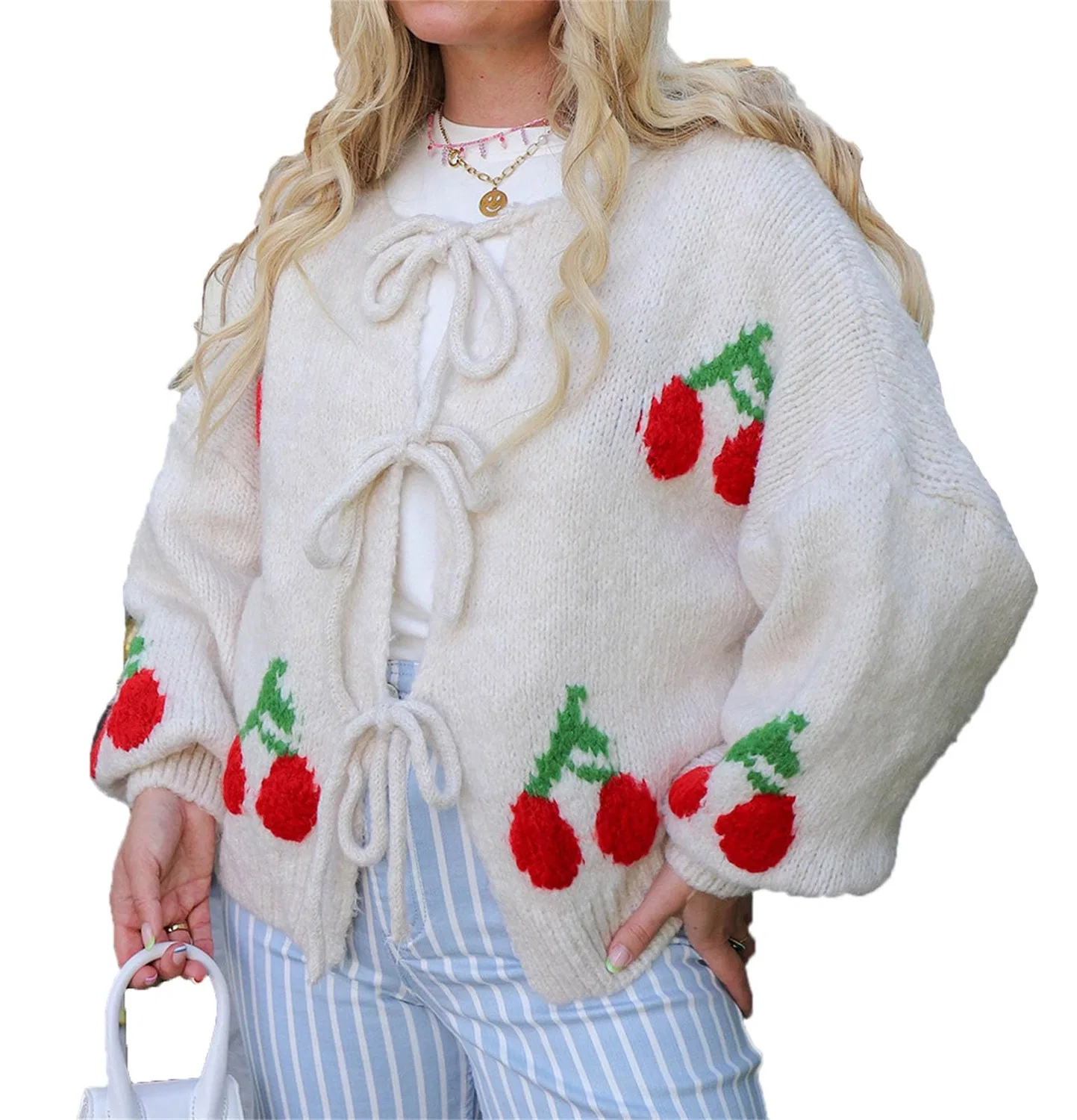 Женский кардиган с принтом Cherry Tie Front, бренд, 50