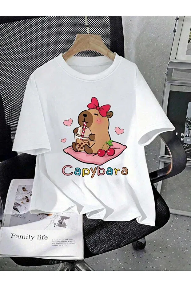 Детская футболка для девочек с принтом Cappybara Cc Collection, White