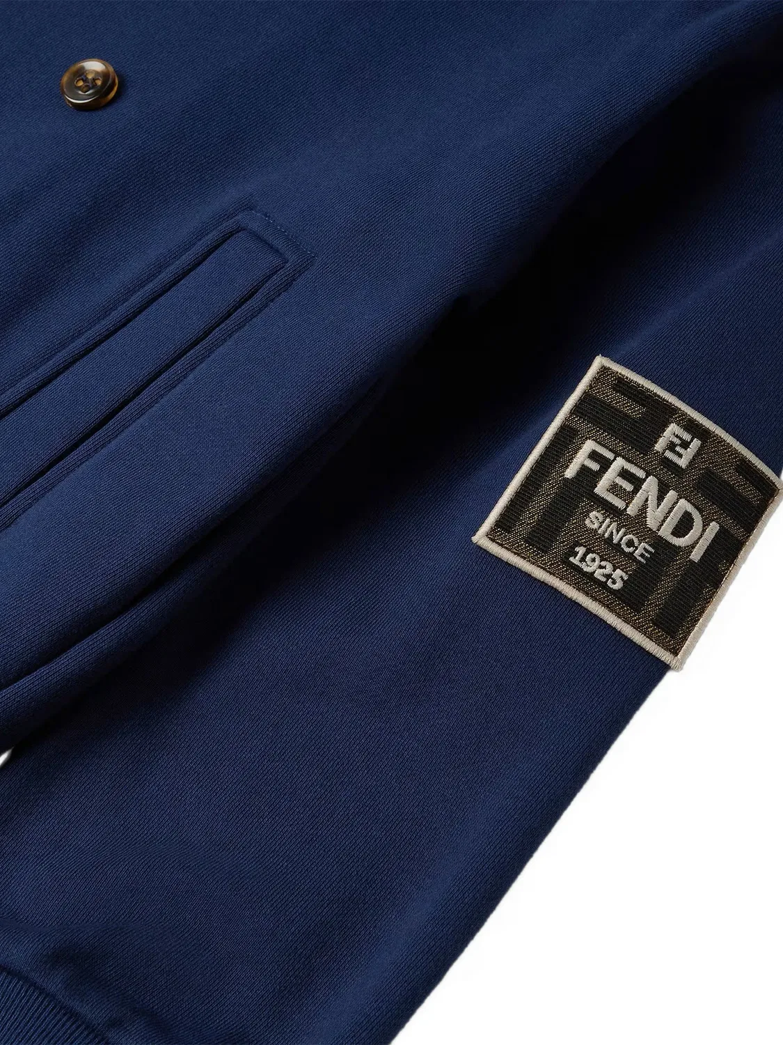 Двубортная куртка с капюшоном синего цвета FENDI, синий — фото 2
