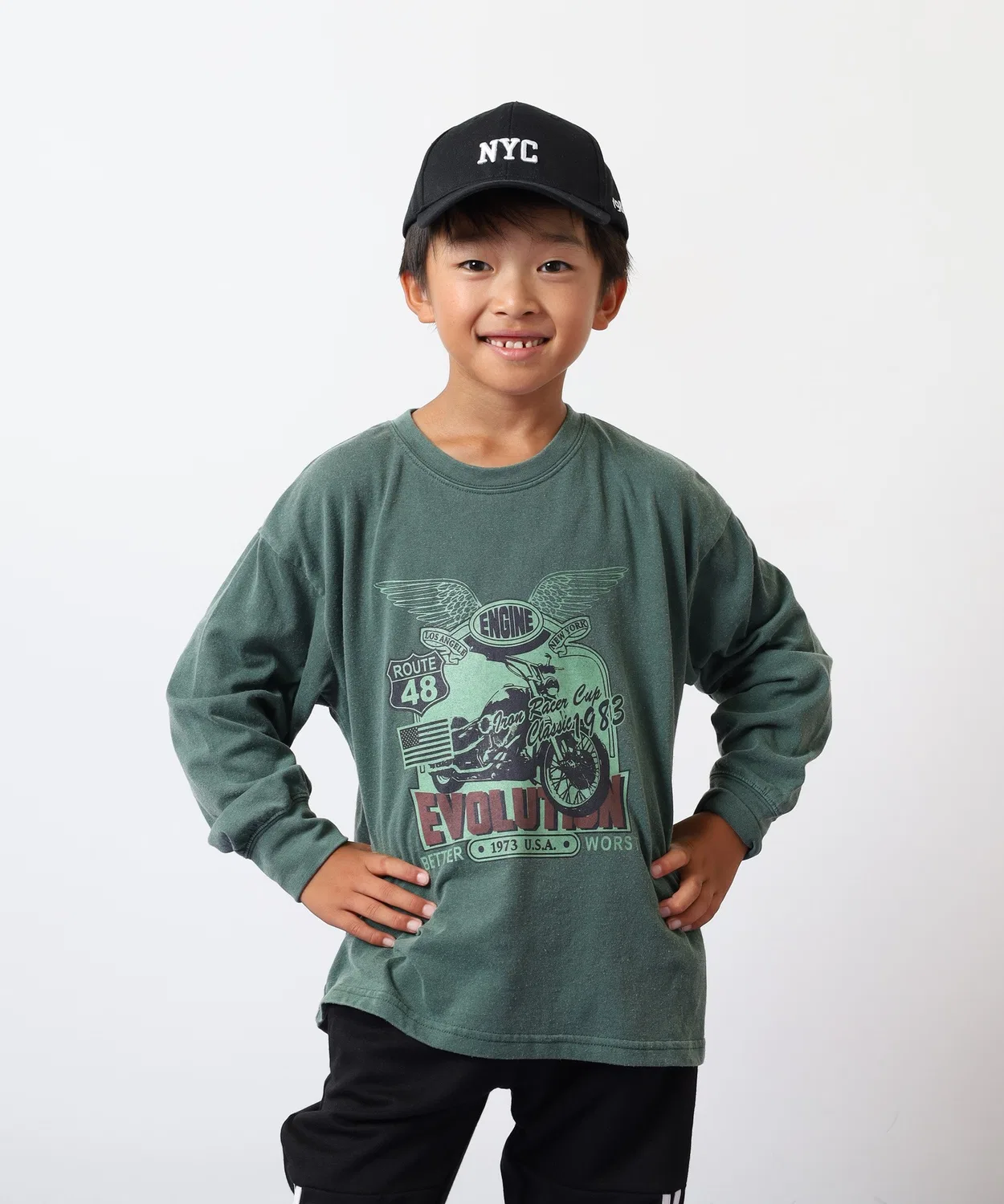 Детская футболка с длинным рукавомоверсайз FUNALIVE, Dark Green