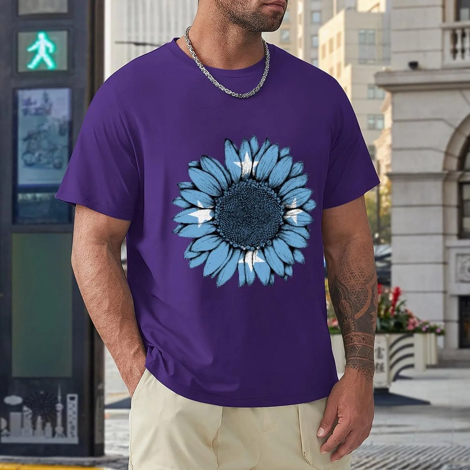 Мужская классическая футболка с принтом флага Micronesia, Purple — фото 4