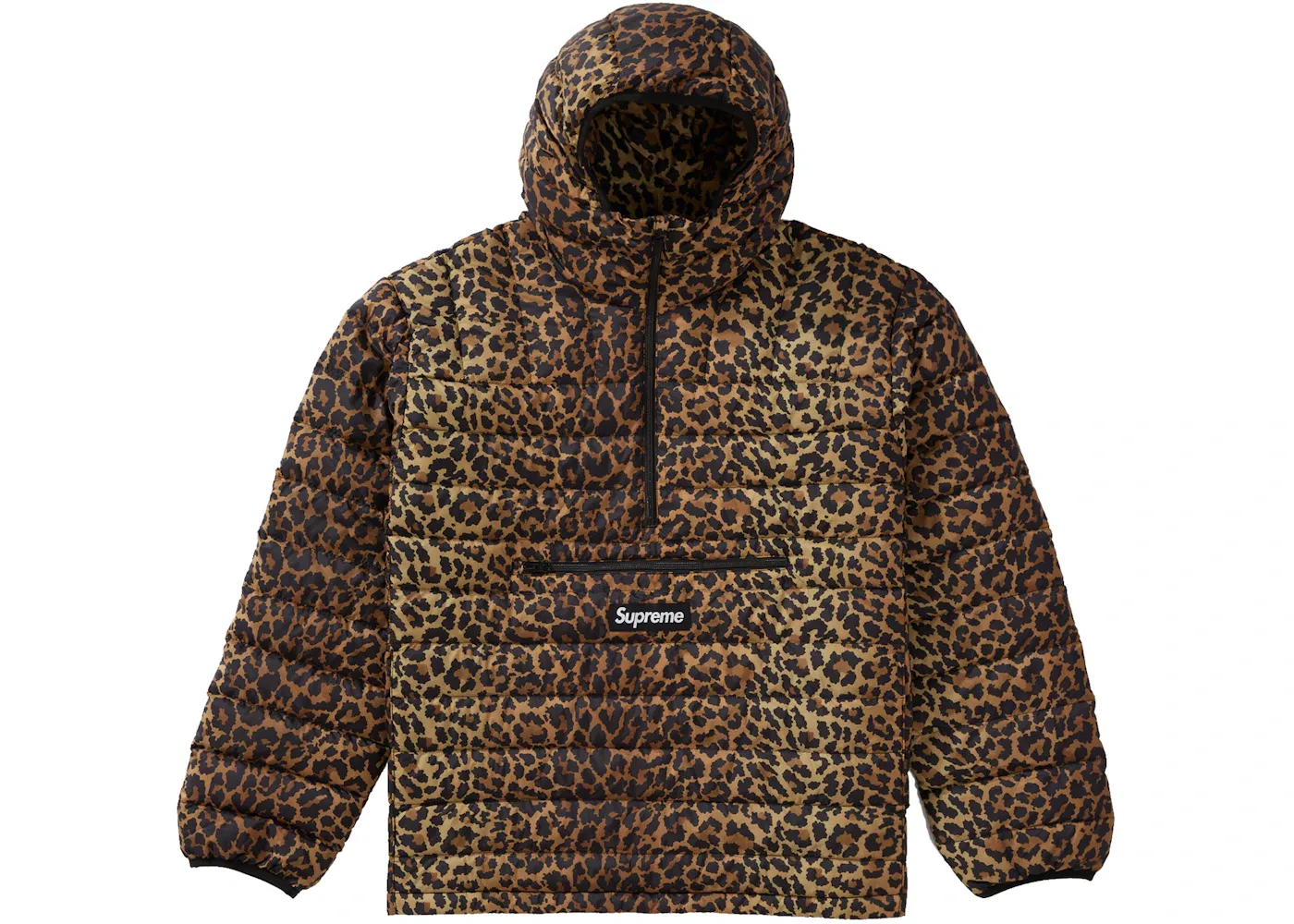 Мужская куртка с капюшоном на молнии Supreme Micro Down Half Zip Hooded Pullover, Leopard