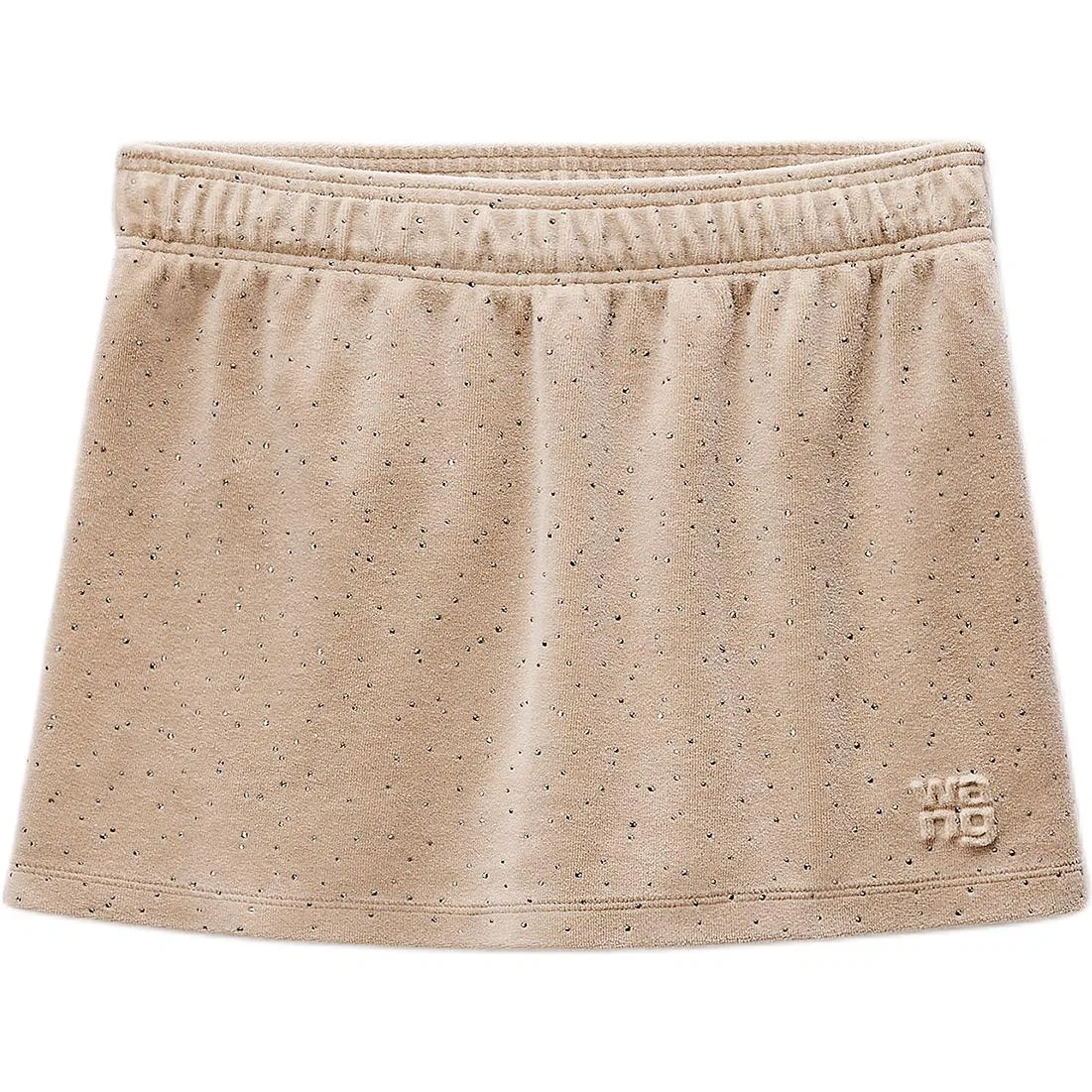 Юбка мини с вышивкой стразами и тисненым логотипом Alexander Wang, Warm Taupe