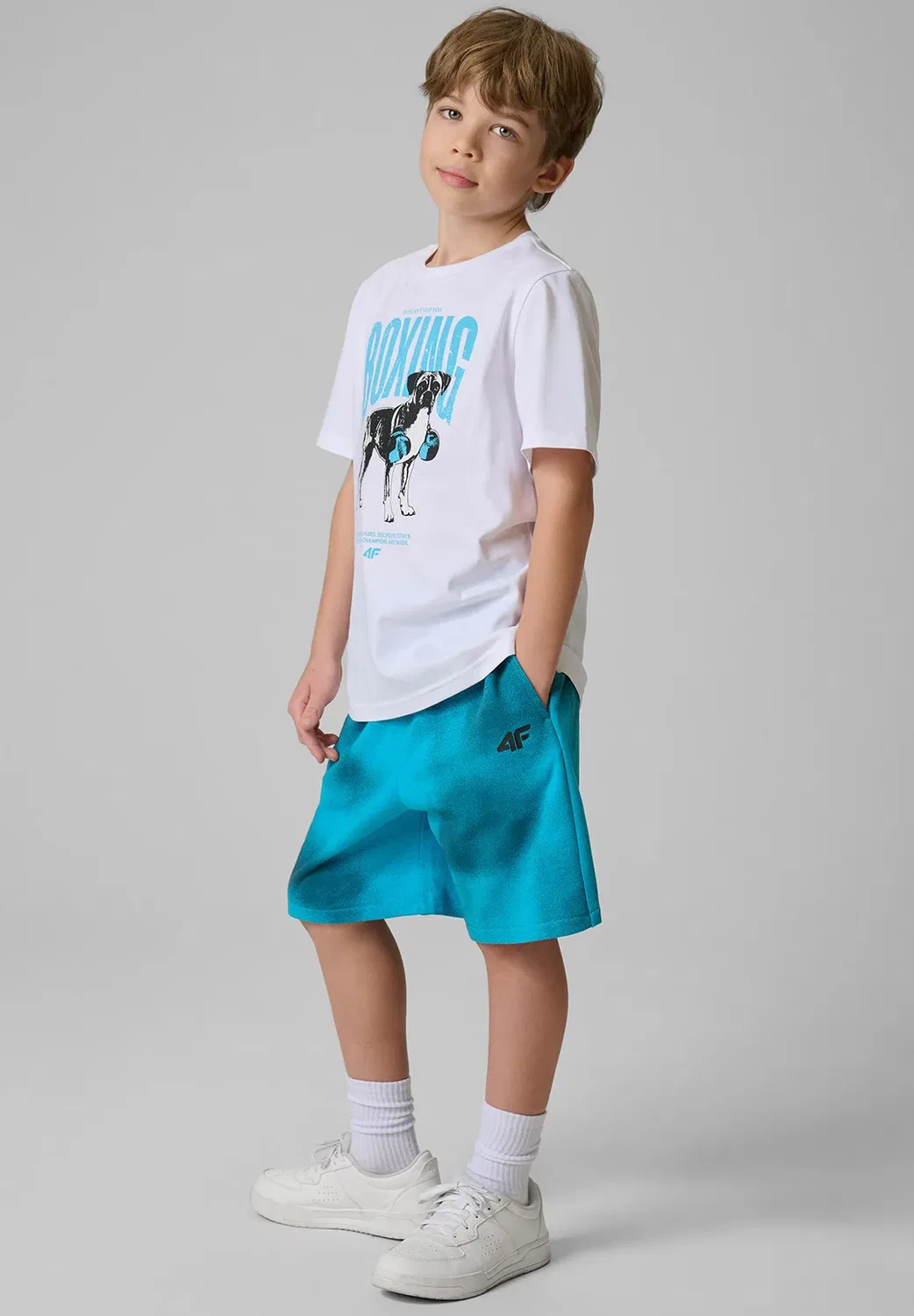 Spodenki dresowe chłopięce - turkusowe 158/164 (12-14 лат) - спортивные шорты 4F, Mottled Turquoise — фото 4