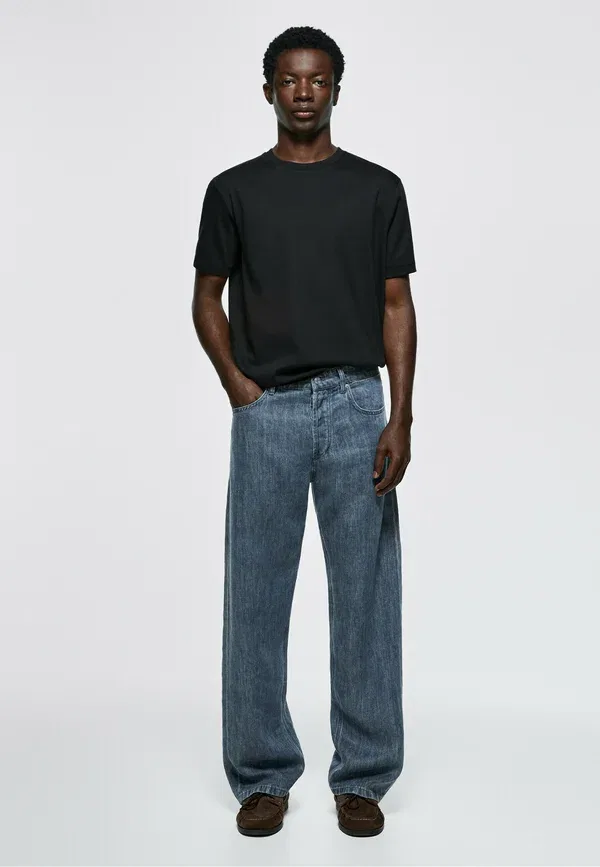 Джинсы свободного кроя Wide-leg jeans Massimo Dutti, dark blue, темно-синий — фото 2