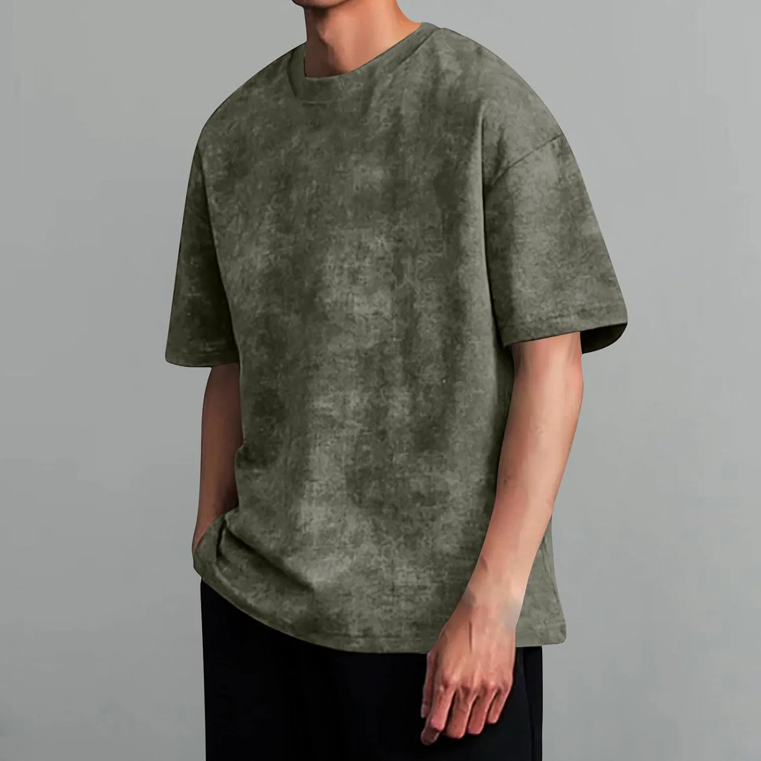 Мужская футболка оверсайз с винтажным эффектом, Army Green — фото 2