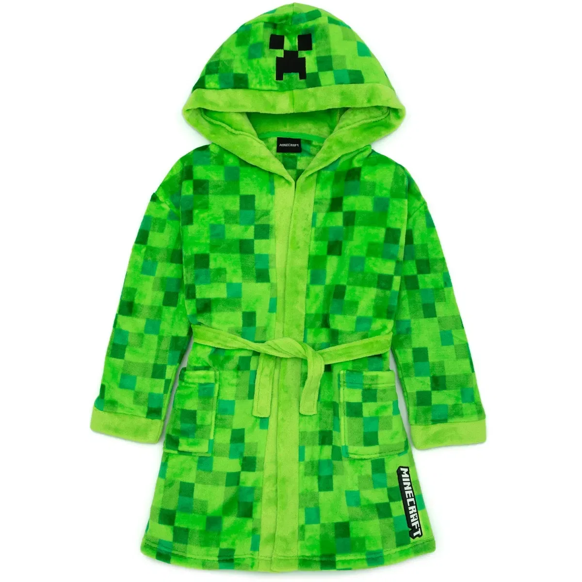Детский халат с принтом Pixel Creeper Minecraft, Green