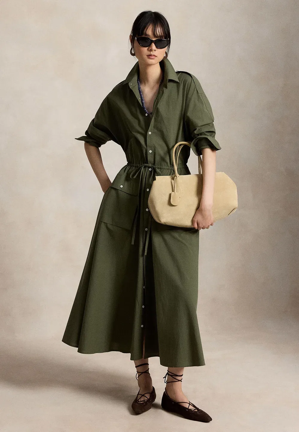 Вельветовое платье-рубашка - платье-рубашка Polo Ralph Lauren, Dense Olive — фото 2