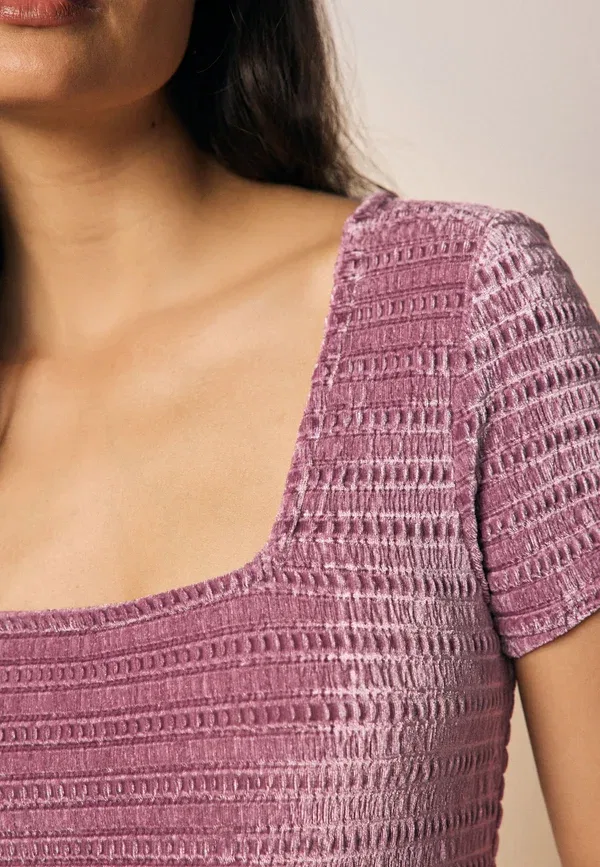Футболка с принтом Regular Fit Square Neck Shirred, Next, Pink, розовый — фото 4