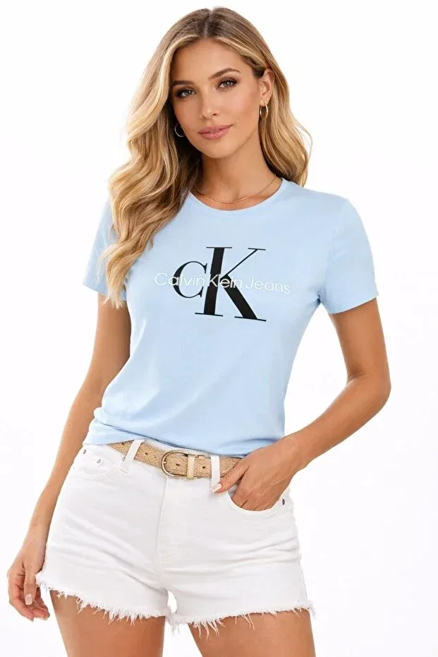 Женская футболка с принтом Monogram Woven Calvin Klein, Blue/Black Print — фото 2