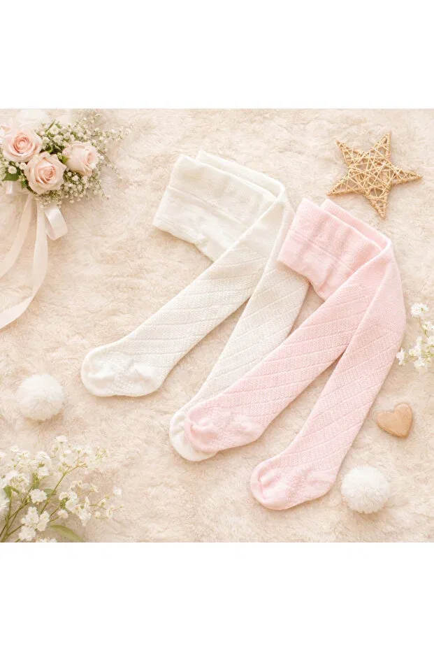 Детские колготки для девочек с узором Happy Baby Butik, Pink-Ecru