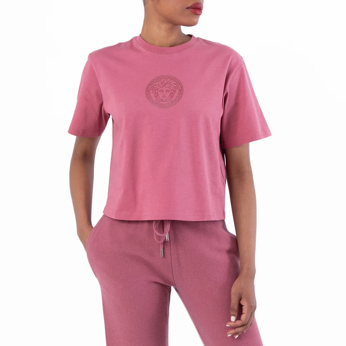 Футболка укороченная с принтом Medusa Cotton Crop T-Shirt Versace, Strawberry Jam