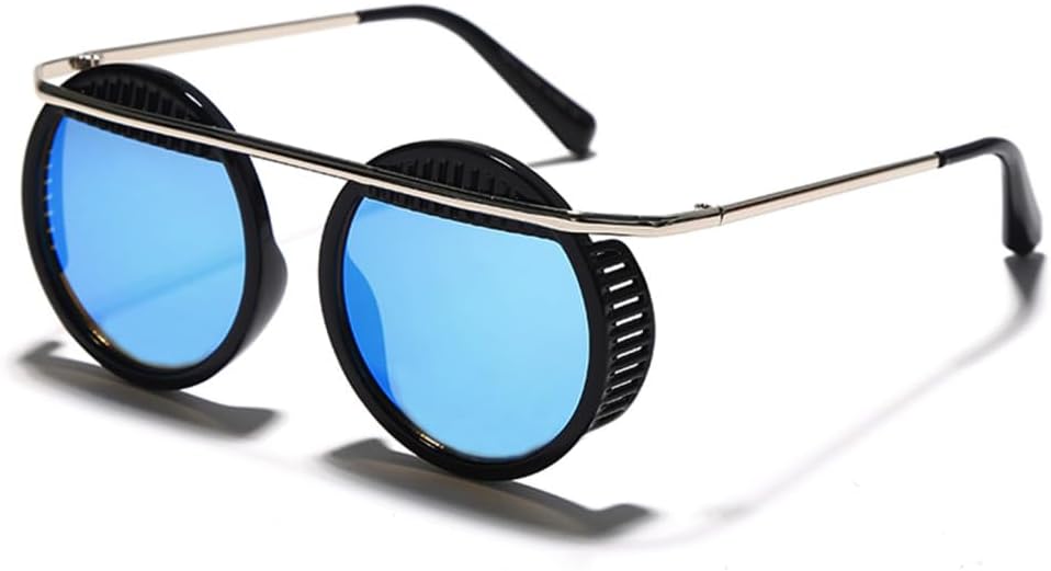 

Винтажные солнцезащитные очки в стиле стимпанк для мужчин, круглые очки, металлические солнцезащитные очки в стиле стимпанк для женщин, зеркальные очки с защитой от УФ-излучения UV400 LANGSER, 1mirror Blue