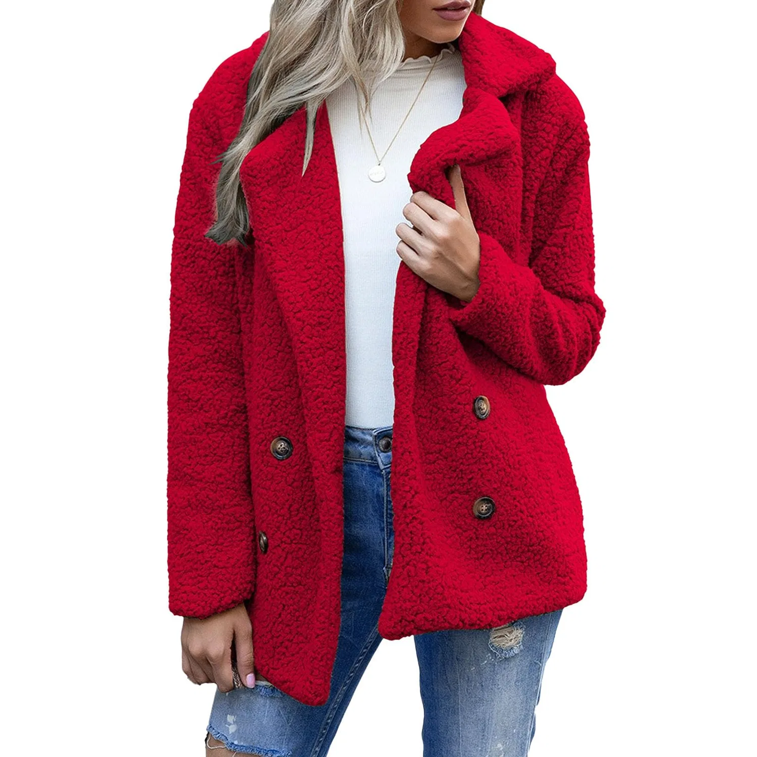 Женское длинное пальто из искусственного меха с принтом, модель Oversized Warm Jacket, Red