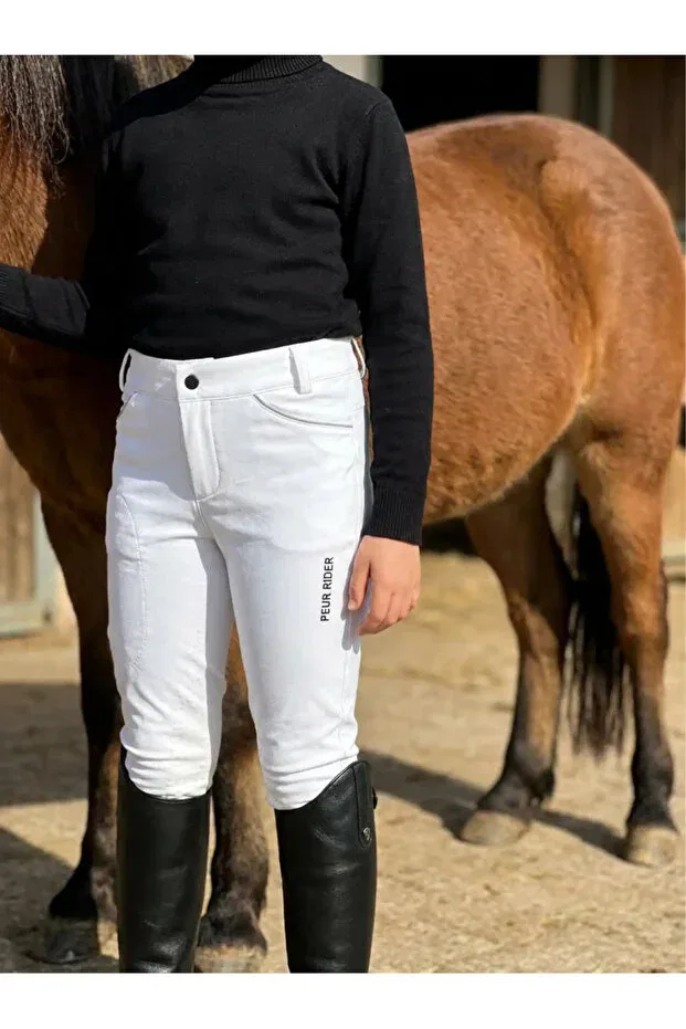 Детские леггинсы для девочек с лампасами Peur Rider Shop, White With Gray Stripe — фото 2