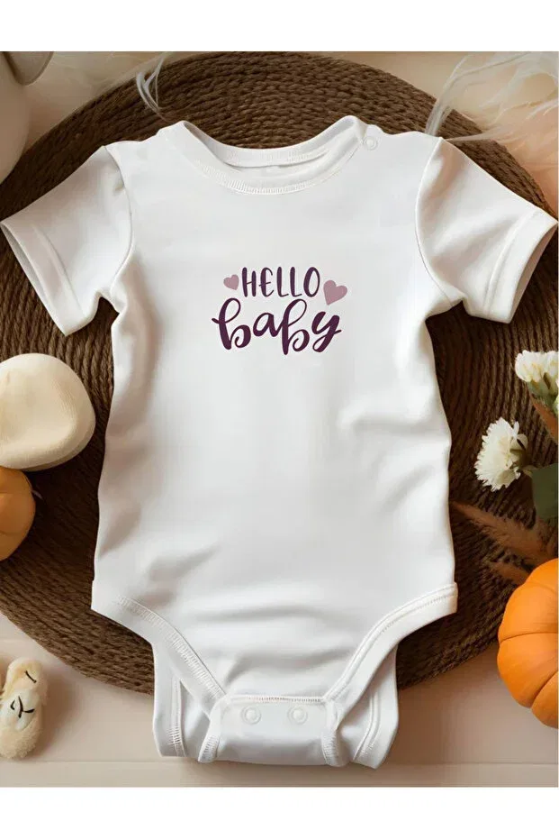 Детское боди с принтом Hello Baby Bebek Perisi, Ecru