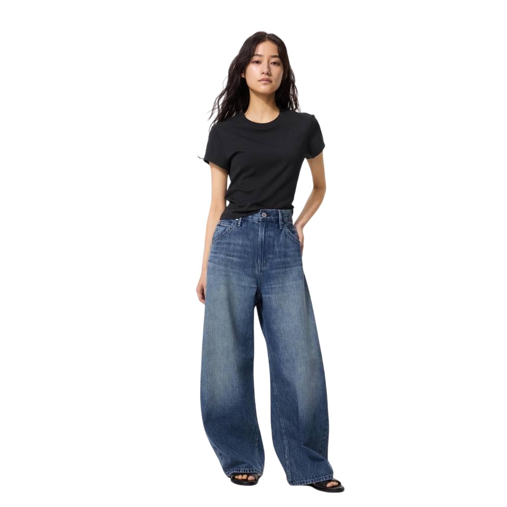 Джинсы Uniqlo Baggy Curved Short length Unisex, 67 синий