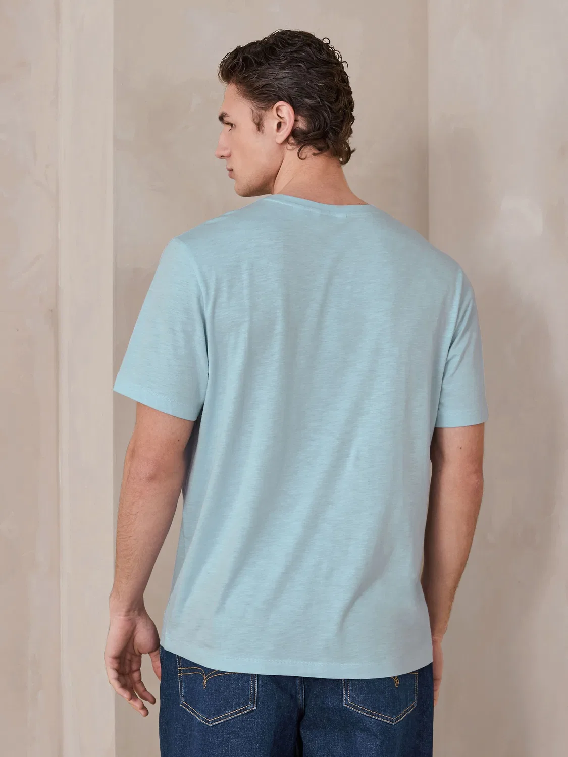 Футболка слэб, легкая, модель Blue Lightweight Slub Modal Next, синий — фото 2