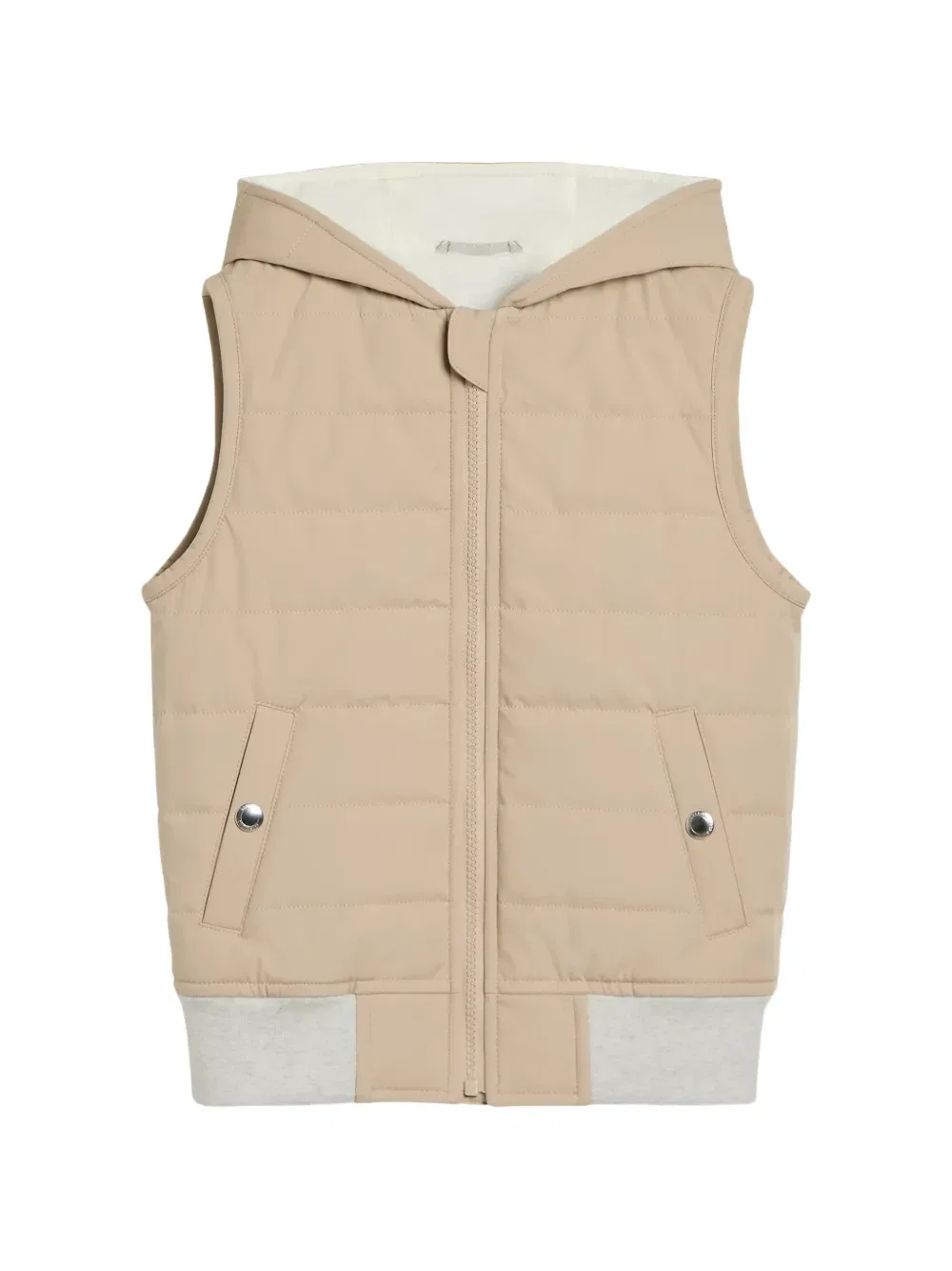 Жилет с капюшоном и подкладкой Brunello Cucinelli Kids, бежевый