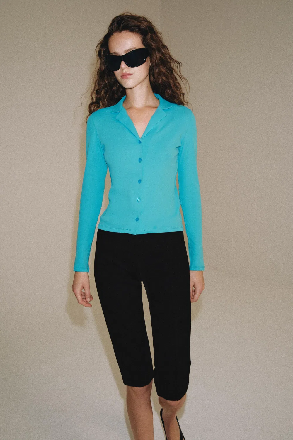 Футболка на пуговицах, 100% хлопок ZARA, Electric blue