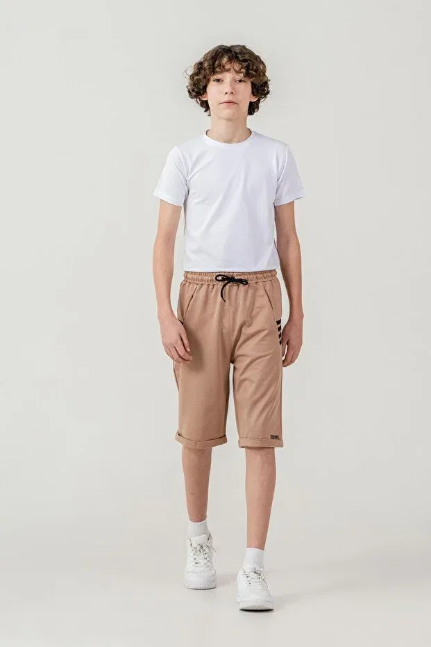 Детские шорты для мальчиков с принтом Champs Printed Sides 4-Stripe Mışıl Kids, Beige