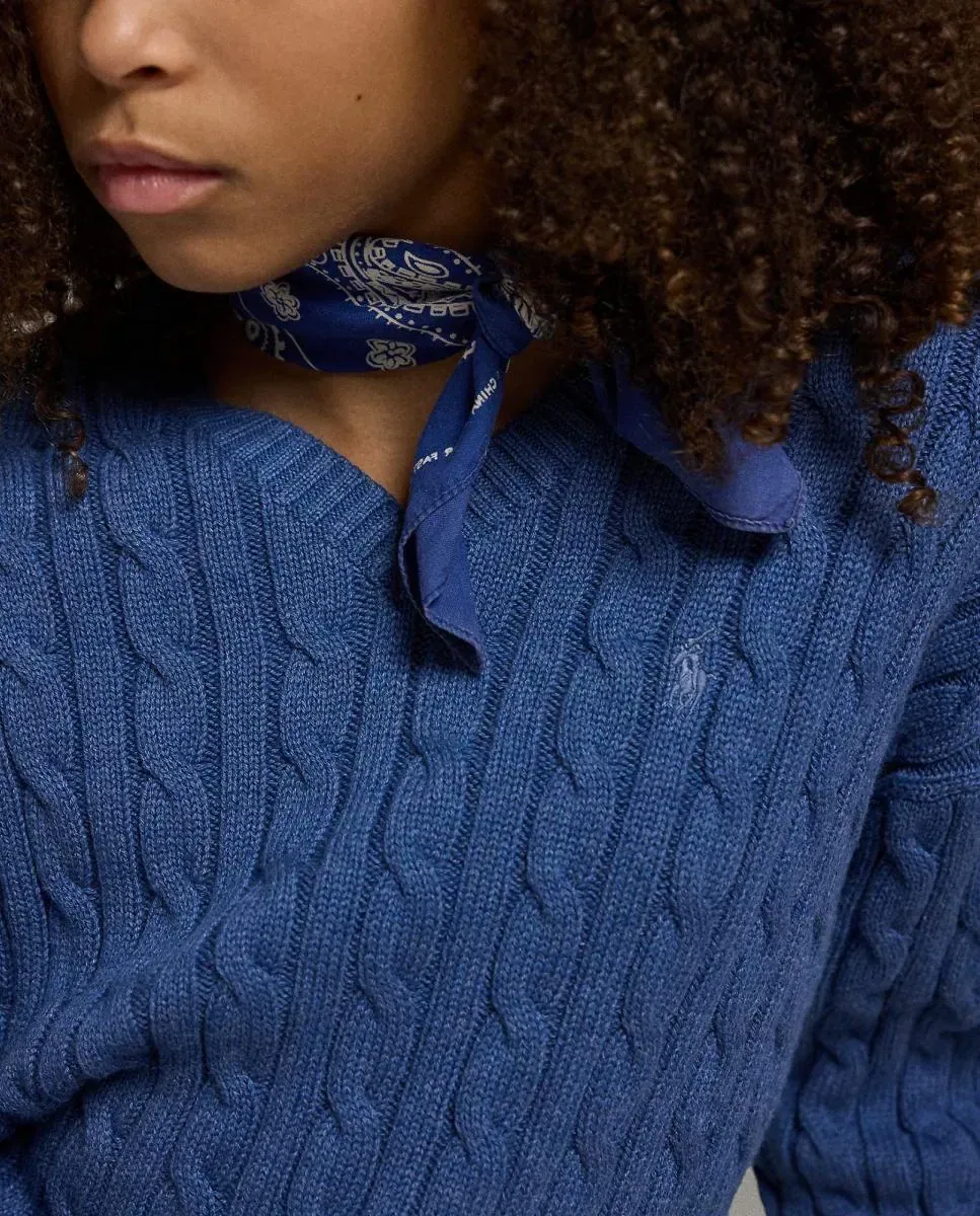 Детский хлопковый джемпер с V-образным вырезом Polo Ralph Lauren, индиго синий — фото 3