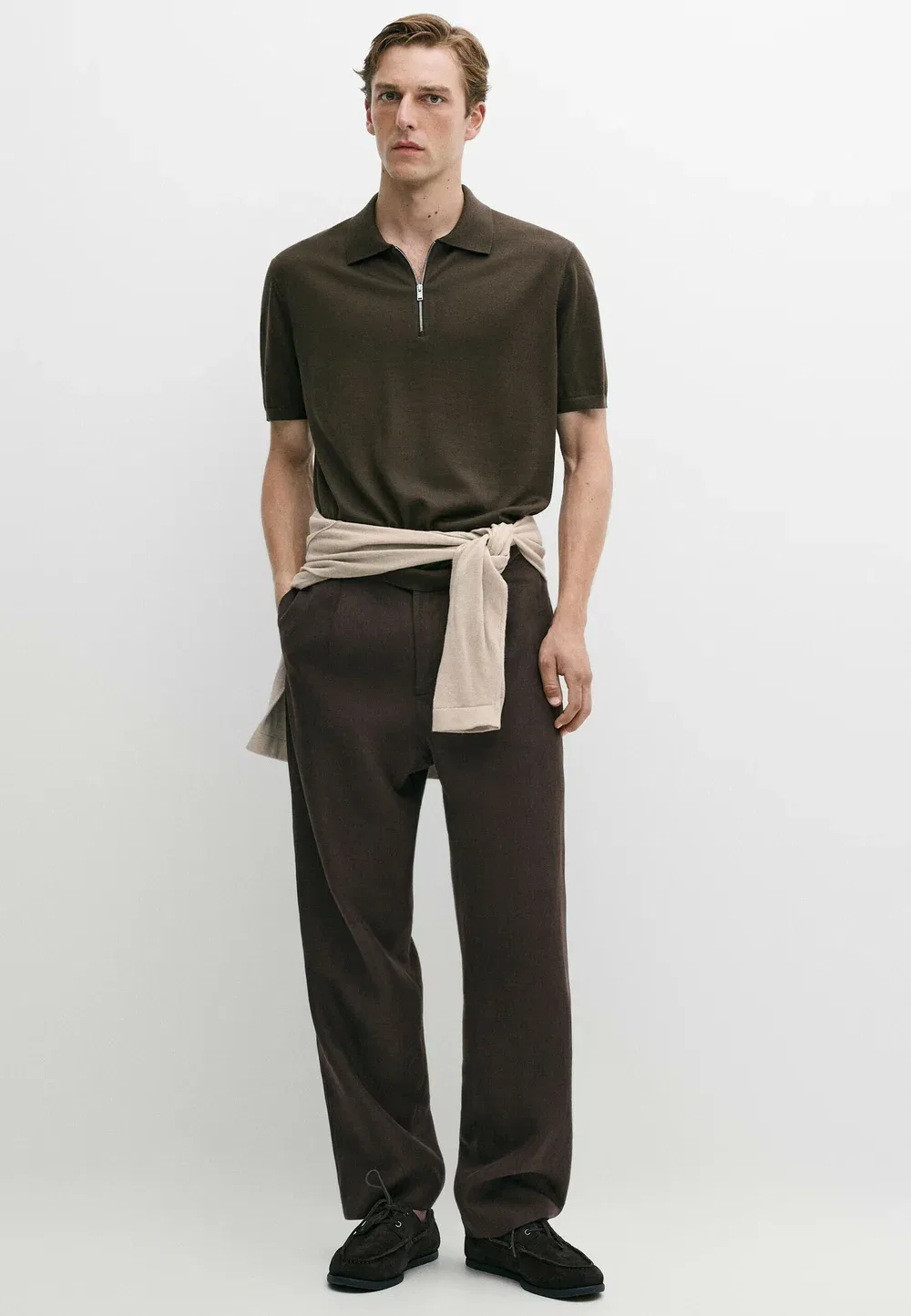 Рубашка-Поло из шерстяной смеси с застежкой-молнией - рубашка-поло Massimo Dutti, Khaki — фото 2