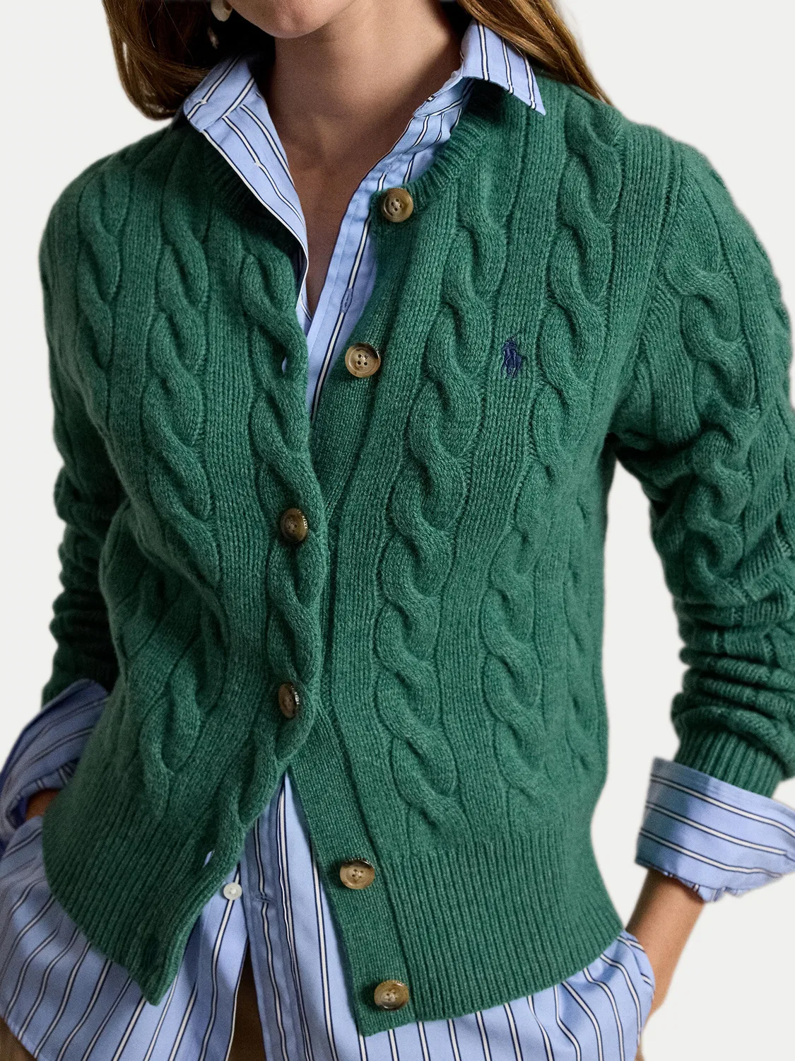 Женский кардиган приталенного кроя Polo Ralph Lauren, зеленый — фото 4