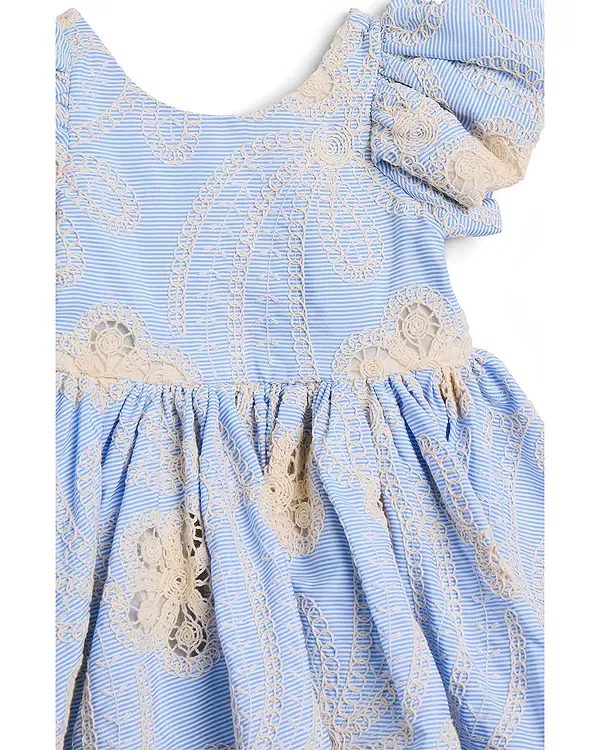 Детское платье для девочек с коротким рукавом Bella Striped Mini Dress Bardot, Bijou Blue — фото 4