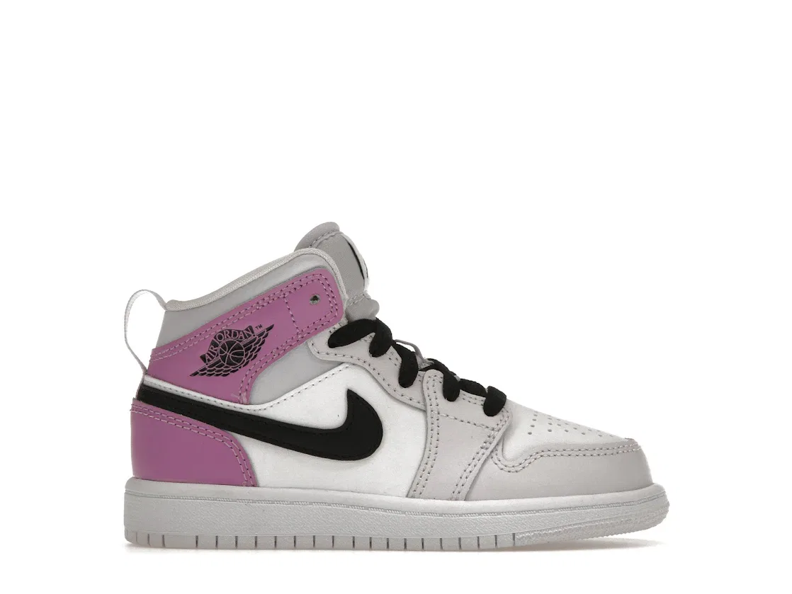 Детские кроссовки с перфорацией Jordan 1 Mid Jordan, Barely Grape/Black/White/Rush Fuchsia