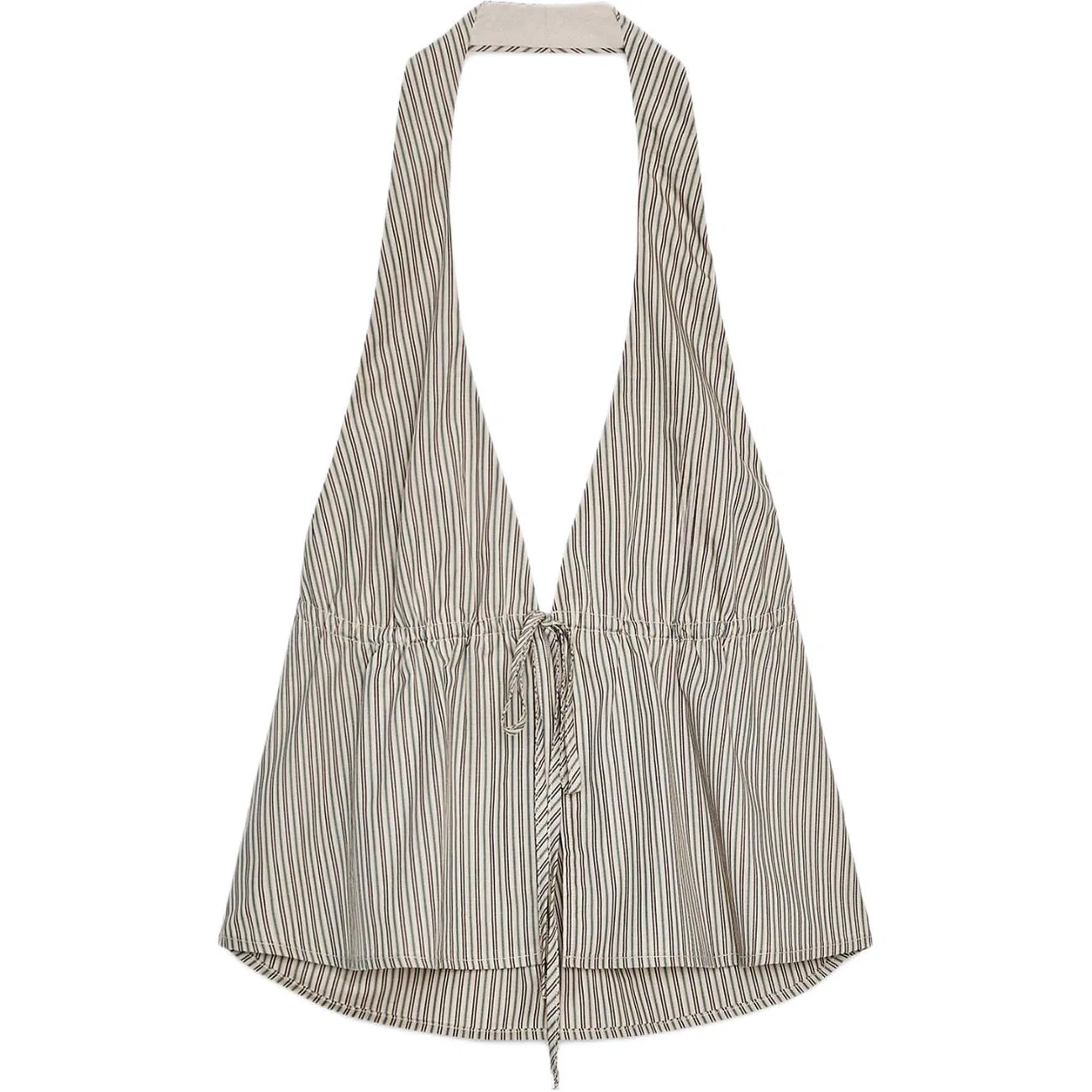 Женский топ без рукавов с V-образным вырезом и завязками на шее Brown/Green, ZARA
