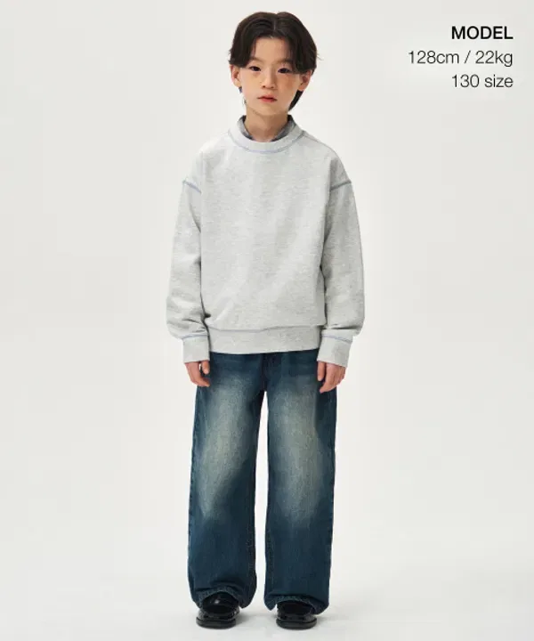 Свитшот с контрастной отстрочкой, Musinsa Standard Kids, меланжевый светло-серый — фото 2