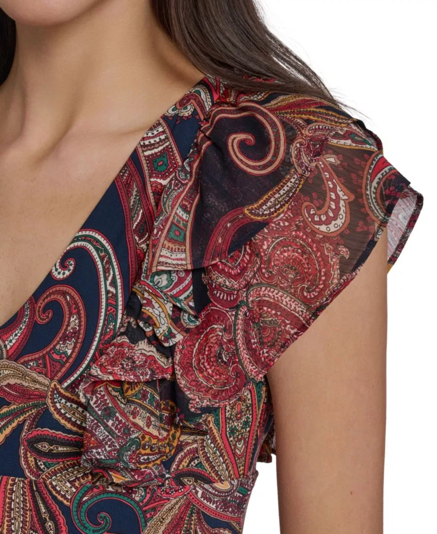 Женское платье с принтом Flutter-Sleeve Tommy Hilfiger, Sky Captain Multi — фото 4